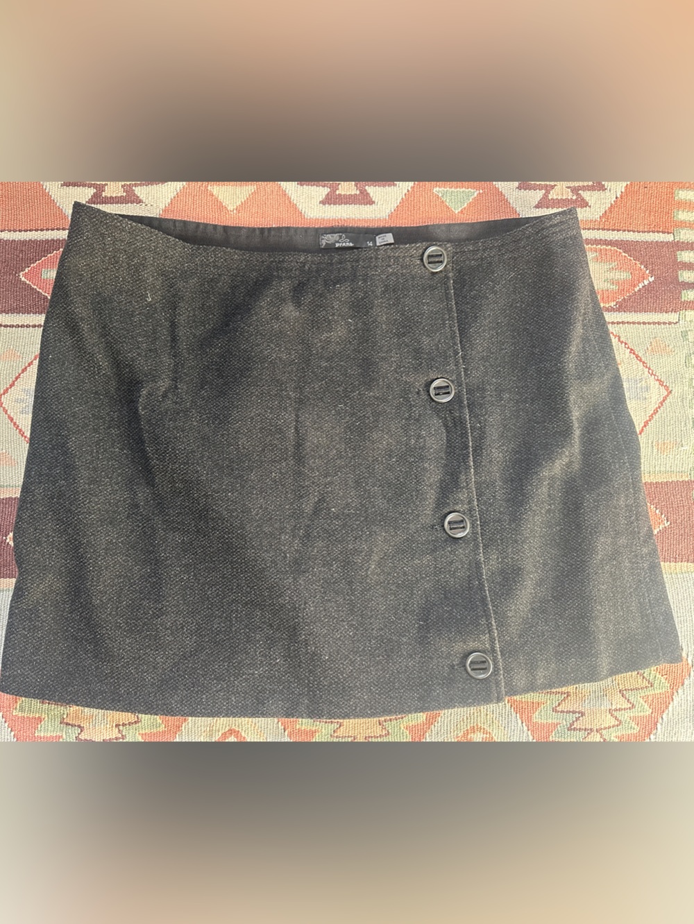 PrAna Charcoal Button-Accent Wool Mini Skirt Size 14